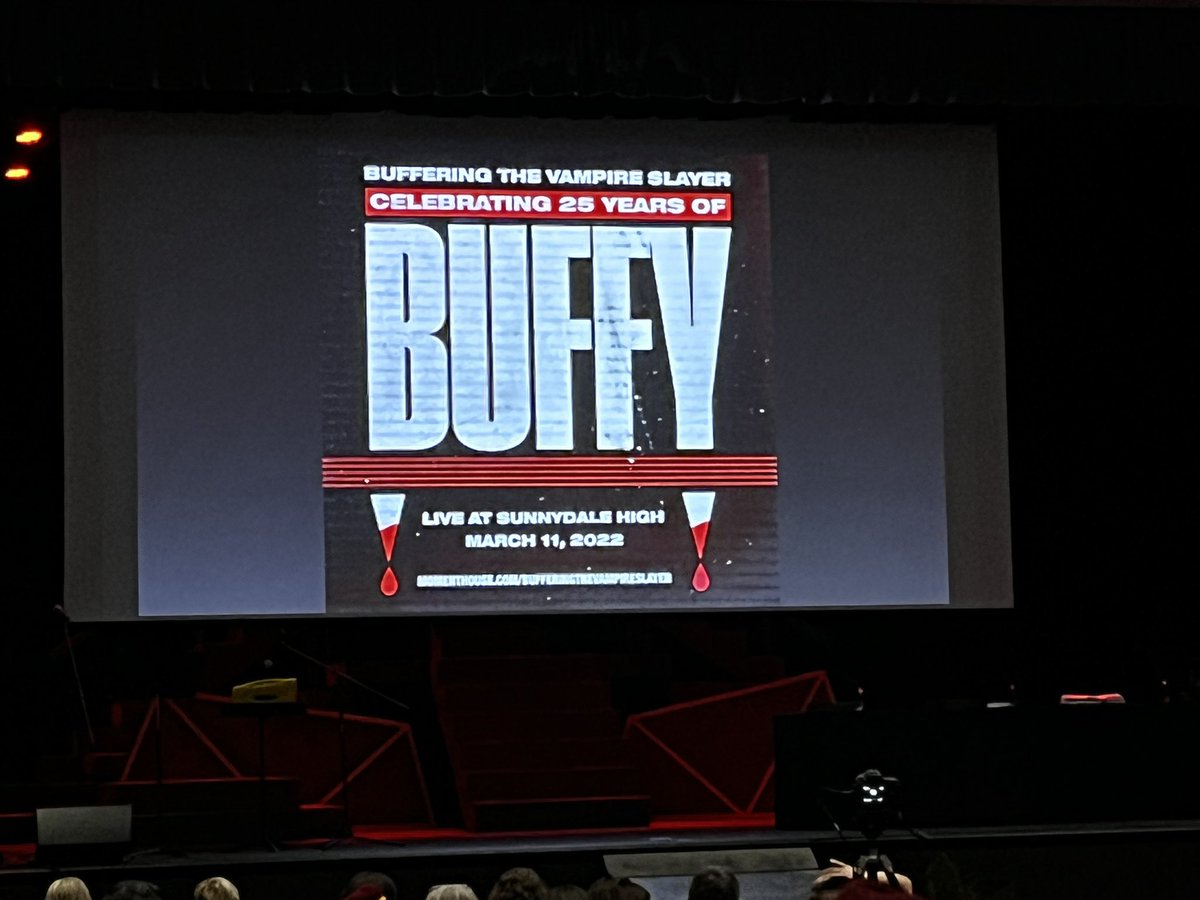 RodriguezJeremy's tweet photo. A reminder that @kristinnoeline and @jennyowenyoungs invented PowerPoint presentations. Silly stuff aside, @bufferingcast has given me more than words can describe (even though I’ve tried in my countless social media posts from #BuffyProm22). I have so many feels! 🥰 https://t.co/Q5RrsW4tMr