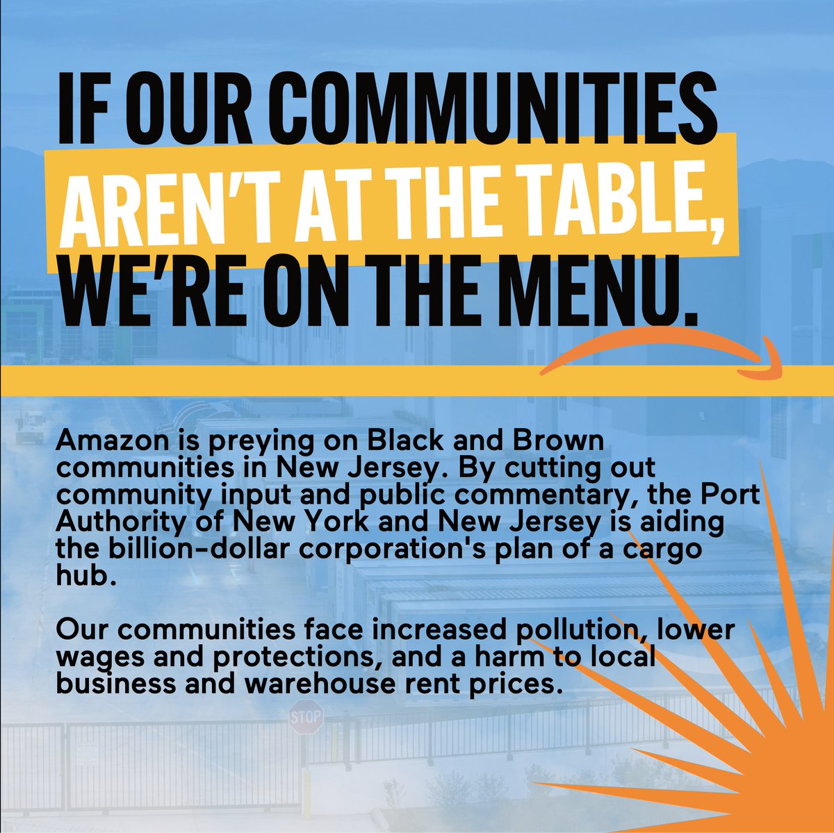 popdemoc's tweet image. If New Jersey’s not at the table, we’re on the menu. @Amazon and the @PANYNJ met behind closed doors to decide the fate of our Newark communities, our jobs and our air quality without us. #NoSecretHub