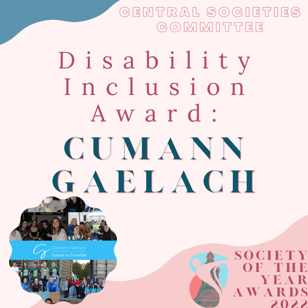Central Societies Committee Lár-Choiste na Gcumann (@csctcdie) on Twitter photo We are delighted to announce the winner of the newly created Disability Inclusion Award is Cumann Gaelach. Congratulations @cumanngaelachtcd
Many thanks to <a href="/abilitycoop/">Trinity Ability co_op</a> for judging and awarding this in partnership with Trinity's Disability Service @TCDAbility We are delighted to announce the winner of the newly created Disability Inclusion Award is Cumann Gaelach. Congratulations @cumanngaelachtcd
Many thanks to <a href="/abilitycoop/">Trinity Ability co_op</a> for judging and awarding this in partnership with Trinity's Disability Service @TCDAbility