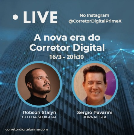 corretor_digi's tweet photo. Hoje o Pava vai conversar com o Robson Stalyn, CEO da 3I Digital.
Às 20h30 no https://t.co/u87ktUgDdA
#CorretorDigitalPrime https://t.co/qH6Vo35j6u