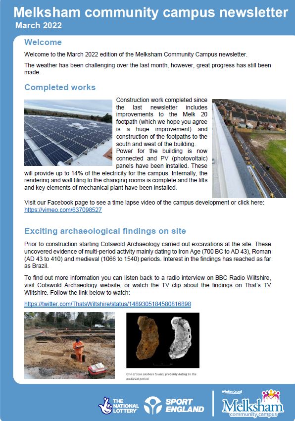 CampusMelksham's tweet photo. Welcome to the March edition of the Melksham Community Campus Newsletter. @Sport_England 🙂 https://t.co/6bfTZDjaPa