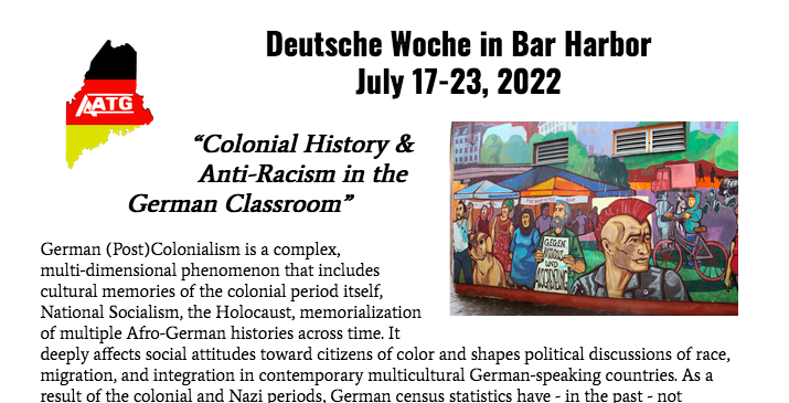 MaineAatg's tweet photo. "Tough topics" like history & race challenge our German classroom discussions, but they are vital. Join us in Bar Harbor this July w/ Gisela Hoecherl-Alden & @frauwarren901 to tackle some hard questions & how we can prepare students & ourselves for a complex present/future. 1/2 https://t.co/JZRp1tPvzA