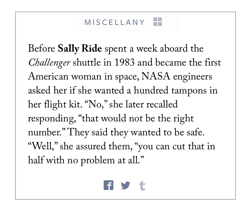 @DrAmirPakdel @AlLivingstone1 Heard this before and it’s NOT true. Also we’re talking about the First US 🇺🇸 woman in space and NOT the first woman. Anyway let’s see what Sally Ride had to say about the Tampons