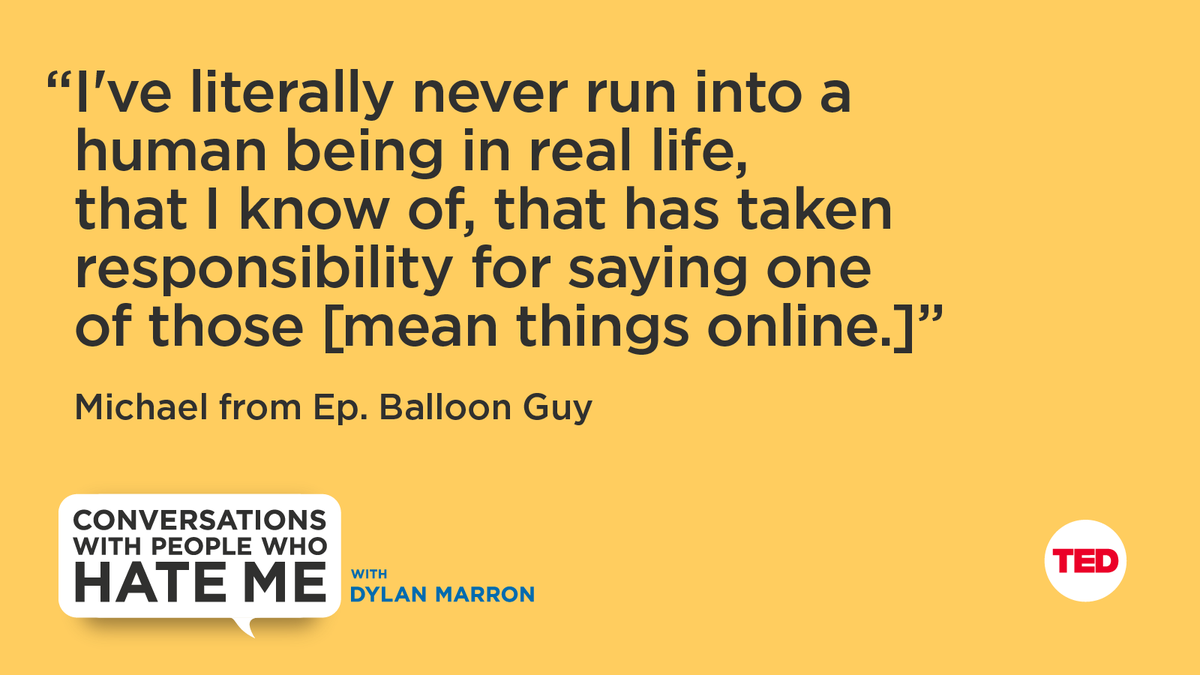 TEDTalks's tweet photo. Being the main character can come with a lot of hate. For Michael Schneider, aka “balloon guy” or @BLCKSMTHdesign, when his following grew so did the hate. Listen as he navigates a toxic comment section on Conversations with People Who Hate Me on @Spotify: https://t.co/XRbmch2Kmy https://t.co/fUmBol0485
