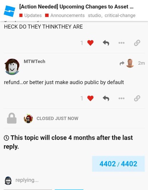 Would you rather? Roblox deletes ALL audio but you get to make audios  public now. OR. Wait for roblox to make audios public (it's been a year  already since they've been private). 