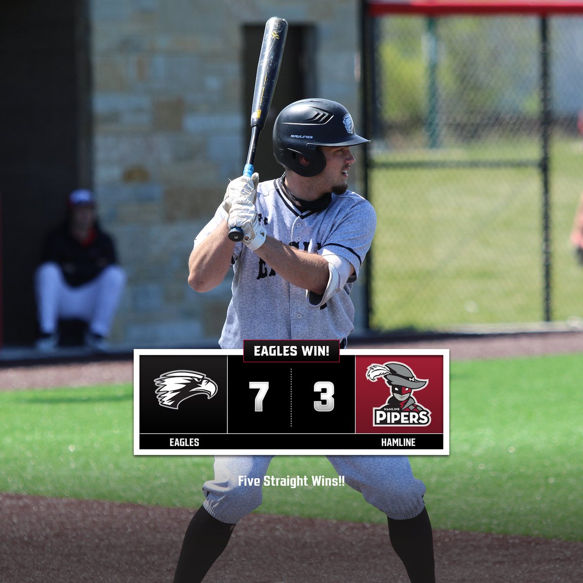 edgewoodeagles's tweet photo. 5⃣ in a row for @ecEagleBaseball!

⚾️ Eagles 7, Hamline 3
🦅 @SaganKyle 4-for-4, 2 2B, 2 R, SB, RBI
🦅 @JosephKalafut, @jacob_slonim, @ksemradd two hits each
🦅 W: @that_guy_Eric9 5 IP, 6 K, 0 R

EC now 6-4. They close out the trip tomorrow!

#d3b https://t.co/ho9DgrlqtS