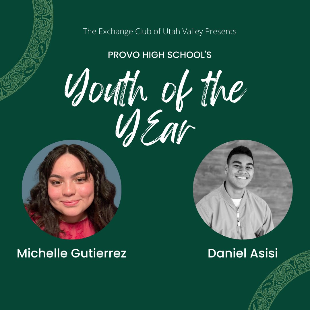 ProvoHighSchool's tweet photo. Congratulations Michell Gutierrez and Daniel Assisi, Provo High School's Youth of the Year Recipients! #TheProvoWay #LetsGoProvo #ExchangeClubofUtahValley https://t.co/qBEE1BbZ0V