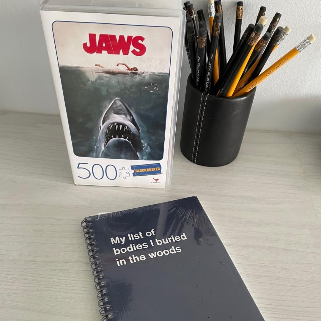GreggHurwitz's tweet photo. On-brand gifts for a particular author of thrillers. https://t.co/1nA8rHPXz4