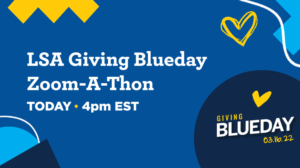 umichLSA's tweet photo. The LSA #GivingBlueday Zoom-A-Thon is LIVE! 👀 Watch here: https://t.co/F3Z7k6MDlH https://t.co/xEnJphWT24