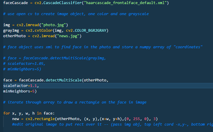 cfugs_py's tweet photo. Created a face detection program, worked for most pictures I've tried, sometimes recognizes things with similar shadows but kept tweaking it and got it pretty good. #100daysofcode #python #programming https://t.co/fZPyyYkviA