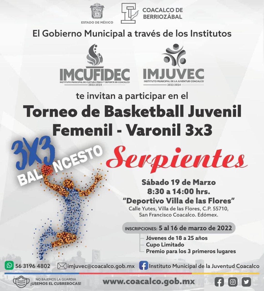 GobCoacalco2022's tweet image. ¡Hoy es el último día de inscripciones! Arma la reta y participa en el Torneo de Basketball Juvenil 3x3🏀 ¡Conoce toda la información!👇🏼
