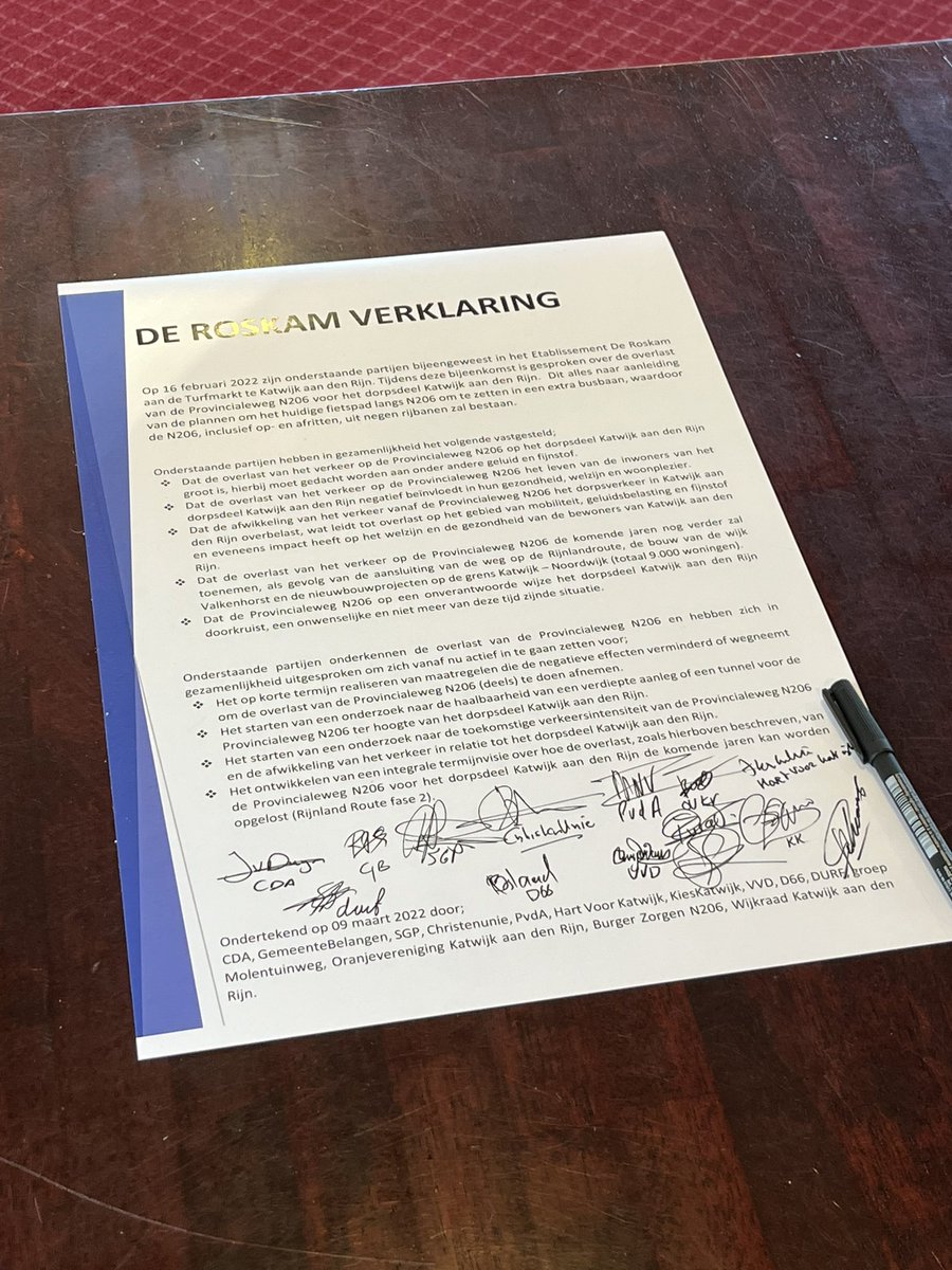 KiesKatwijk's tweet photo. #KiesKatwijk heeft de handtekening gezet onder โDe Roskam Verklaringโ voor een goede oplossing voor de N206 https://t.co/fUmD3dSPer