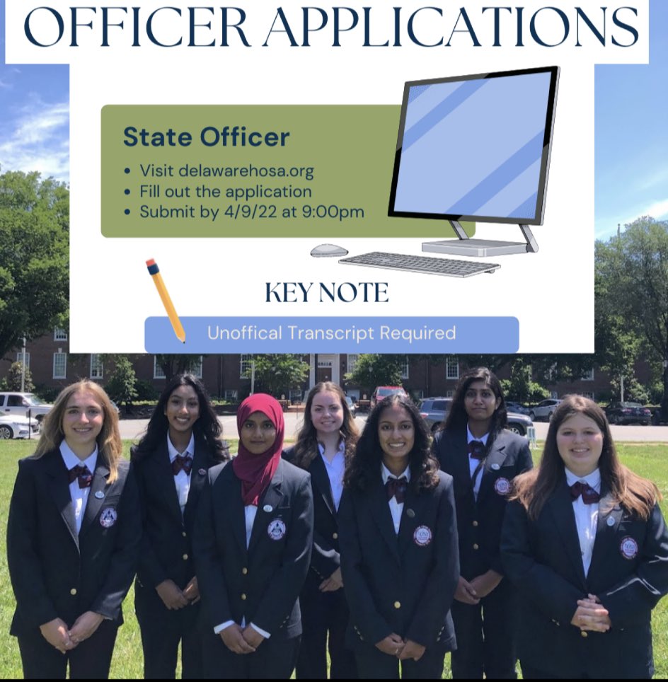There is only one month left to apply for a state officer position! Note that the application requires an unofficial transcript from your school. Submit to Tallo by 9:00pm on 4/9/22!