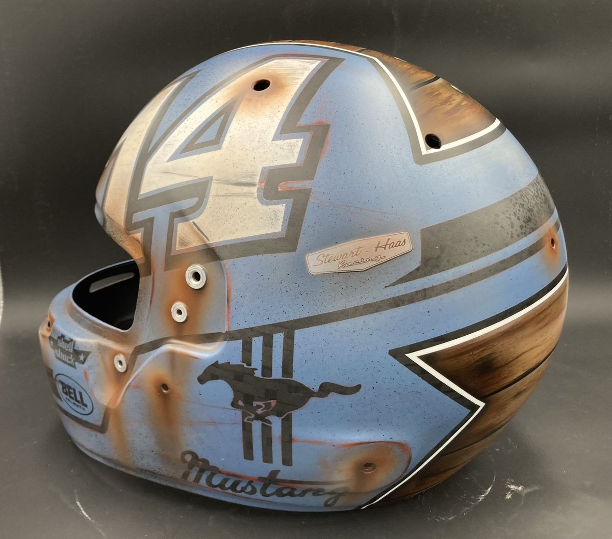 chasebriscoe's tweet image. Every year since 2018 I’ve done a “rusted” helmet. Here is what @ShellShockCo came up with for this years edition. 🔥