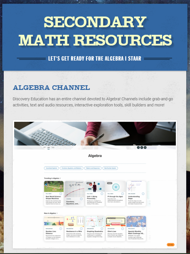 ESC13DL's tweet photo. Hello, Texas #Algebra teachers! Are you ready for Algebra I #STAAR?! Here are a few helpful resources to support you: https://t.co/inLBYGP4Db 
#txed #mathteacher #edchat #texasedu #txedu #teks #txlege https://t.co/L6miX0Ceex