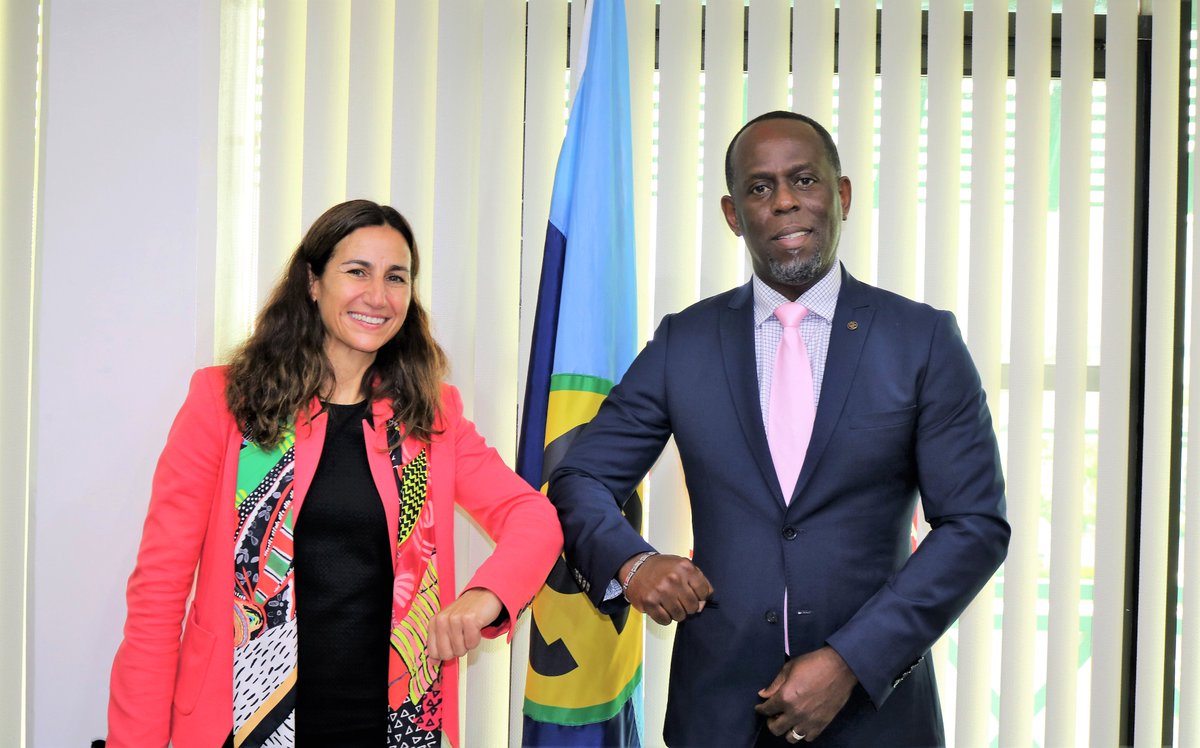 CARICOMorg's tweet photo. #CARICOM’s Deputy Secretary-General Dr Armstrong Alexis @ArmstrongAlexi1  held discussions today with Ms Olga Baus-Gibert, the @EU_Commission  European Commission’s Head of Sector for the Caribbean Region https://t.co/hb9X06Qm0F