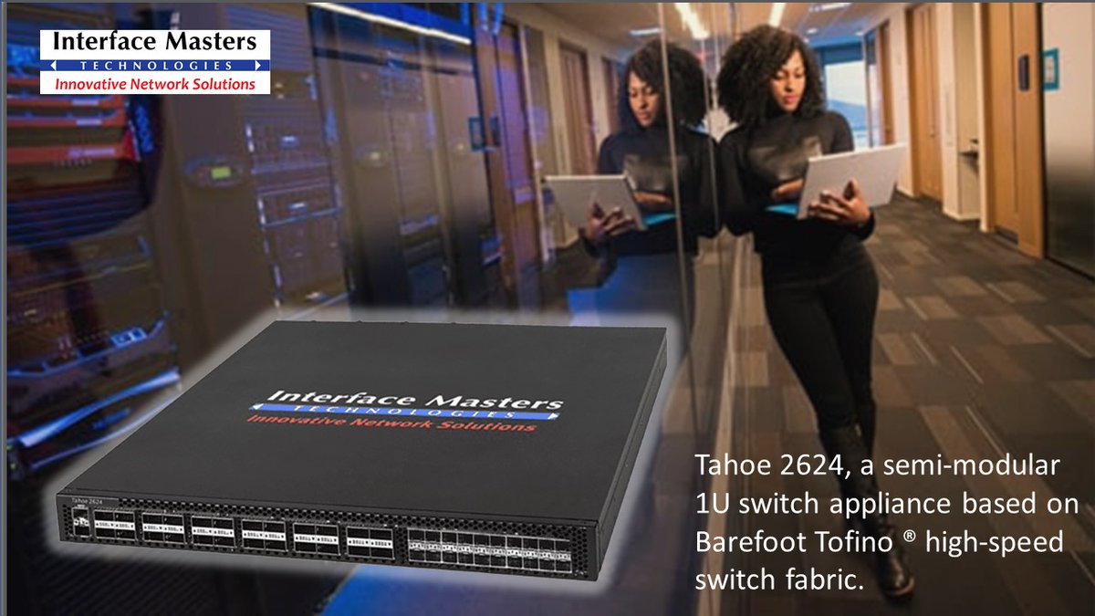 IMT_OEM's tweet photo. Interface Masters’ Tahoe 2624 (https://t.co/4pLU7L9bgb) is a reliable, high-speed network switch appliance. Includes Barefoot Tofino Switch Fabric, SDK tools, programmable architectures (P4), SONiC testing and more. 

#Networkingappliance #Barefoottofino  #P4  #Intel https://t.co/DhYWpOqZJX
