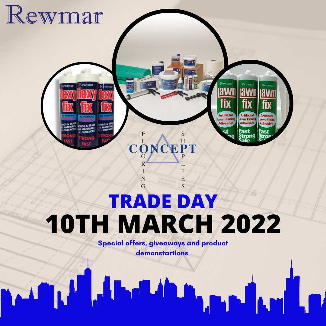 Looking forward to tomorrows #TradeDay hosted by Concept Flooring Supplies. 

Come and say hello and see our latest offers and promotions!

#Rewmar #Adhesive #Flexyfix #WoodFlooring #Glue