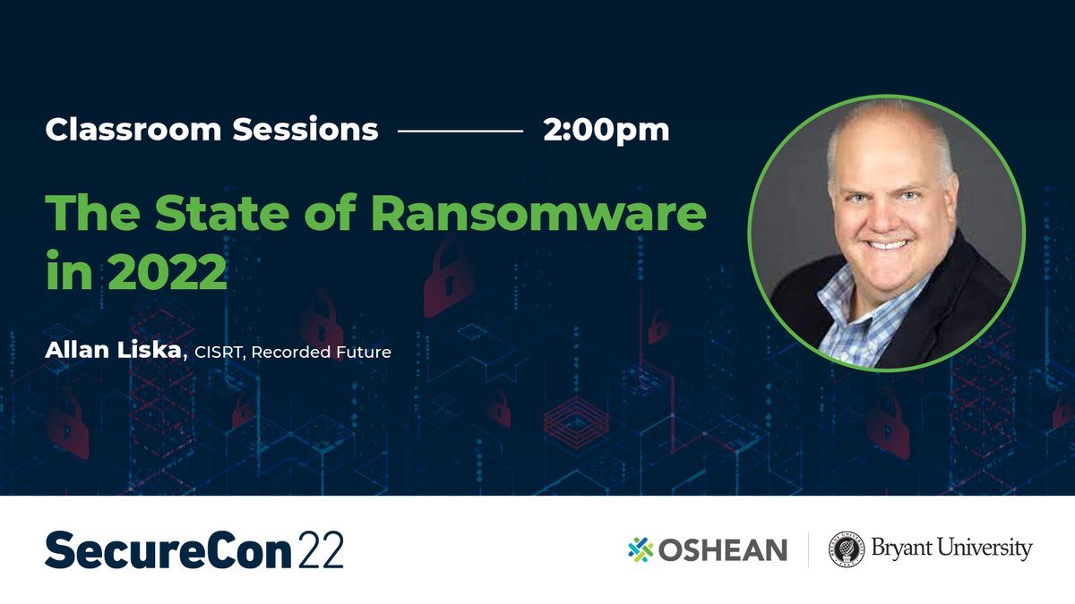 osheanRI's tweet photo. #SecureCon22 Session Spotlight: Thrilled to have Allan Liska from Recorded Future leading a session where he'll dive into how #ransomware evolved in the last year and where it is going. See the full agenda for the conference and register: https://t.co/n9ww56UtPh https://t.co/KuoAoLH39i