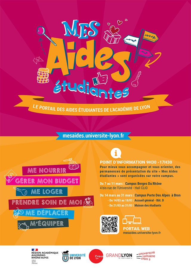 Pour mieux accompagner et orienter les étudiant·es, des points d'infos sur les aides étudiantes sont déployés sur les campus BDR puis PDA <a href="/univ_lyon2/">Université Lumière Lyon 2</a> pendant le mois de mars par <a href="/UniversiteLyon/">Université de Lyon</a> en partenariat avec <a href="/academielyon/">Académie de Lyon</a> <a href="/CrousLyon/">Crous Lyon</a> <a href="/grandlyon/">Métropole de Lyon</a> ➡️univ-lyon2.fr/universite/act…