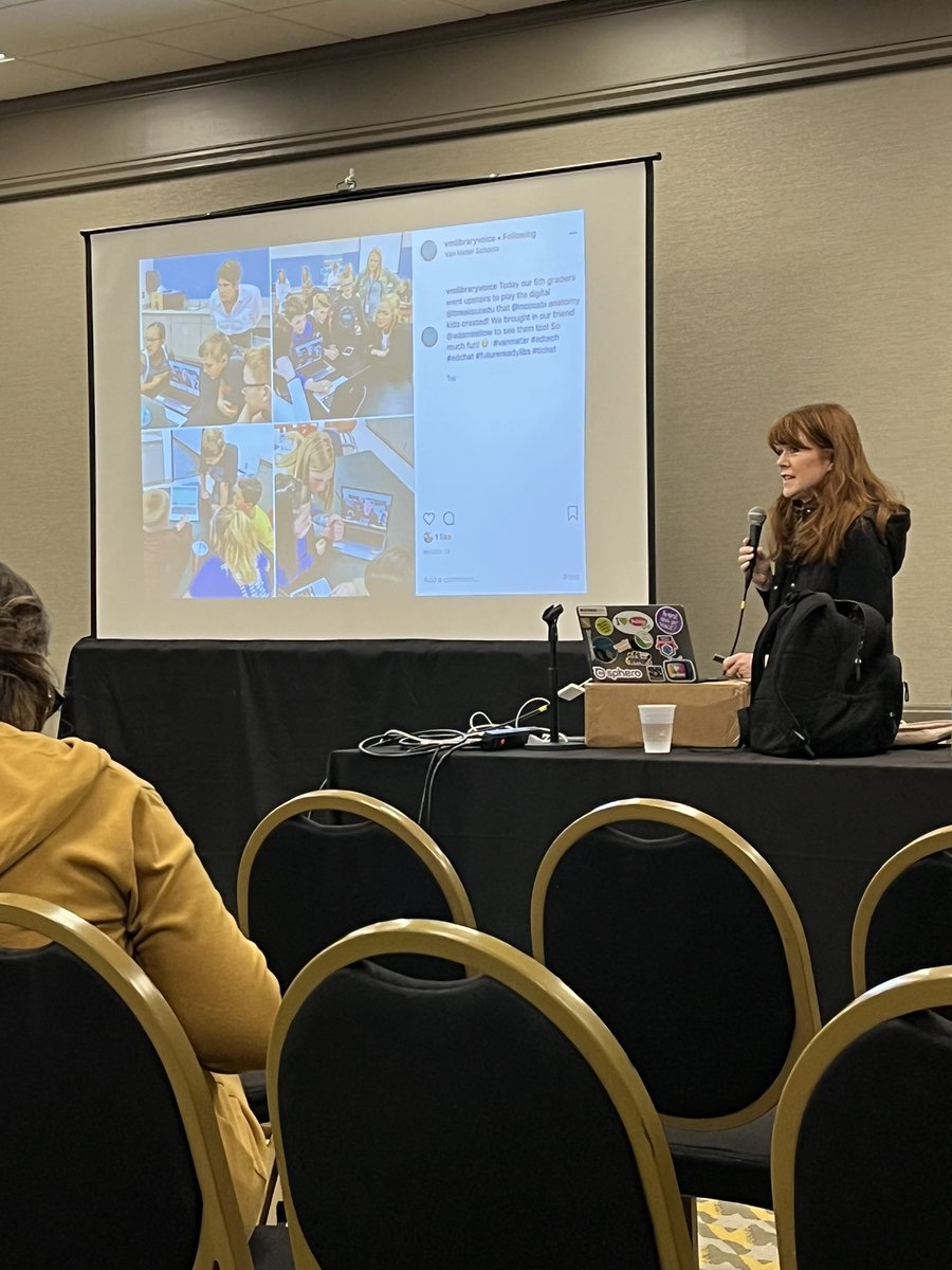 NBHS_LMC's tweet photo. Listening to Rockstar Librarian @shannonmmiller about collaboration. Love being at @kystetech! #KySTE2022 @NBHSEagles https://t.co/KoQERzaRxv