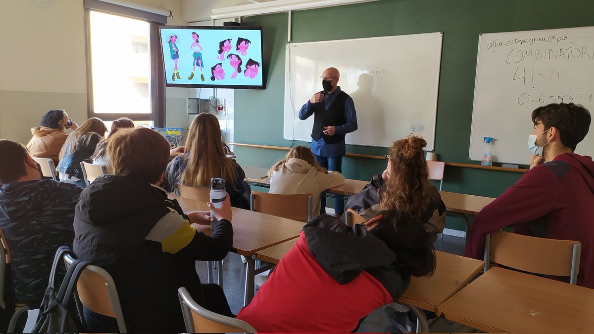 marcal_oliver's tweet photo. Aquesta tarda a @INS_Pla_Marcell hem tingut la visita d'en @RenegadeMac de @Escolajoso per parlar-nos de la seva experiència com a dibuixant de còmics i del seu complex i divertit procés. Hi ha assistit alumnat d'ESO i de TASOCT. https://t.co/AQh1aybAN2