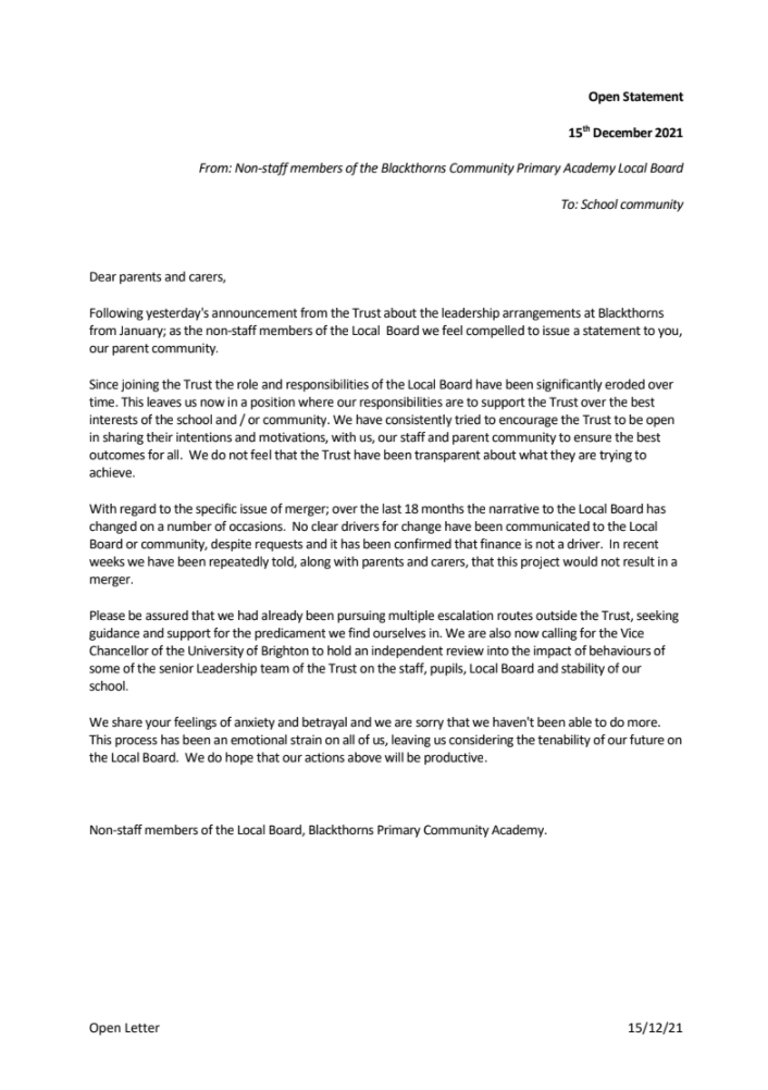 PBlackthorns's tweet photo. @warwickmansell But what happens when the multi-academy trust (in this case @UOBAcademies) totally ignore any challenge from Local Boards (see image) and leaves the whole community feeling anxious and betrayed. https://t.co/ojejoUdRyo https://t.co/0C2nCUv9K6