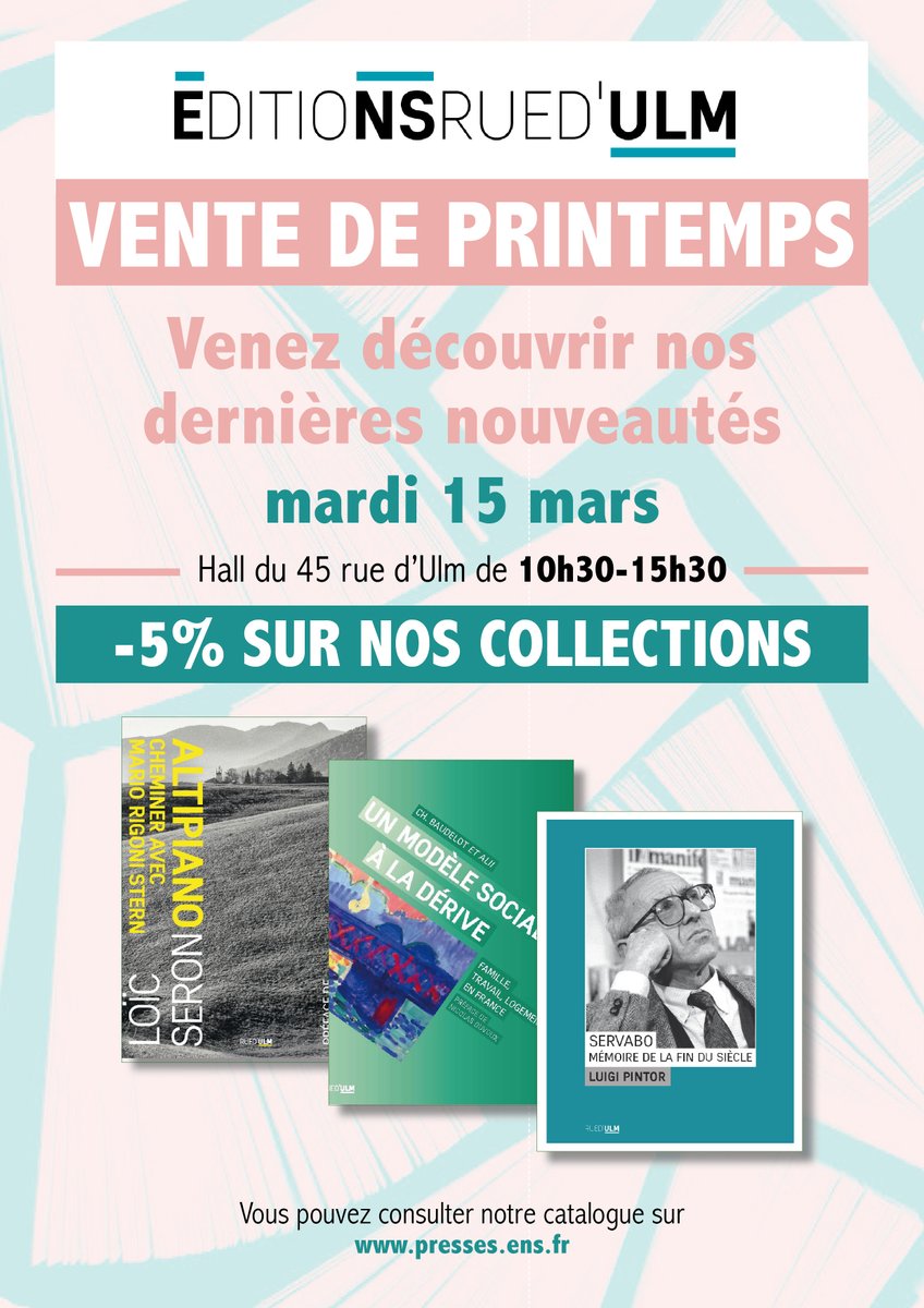 Venez découvrir nos dernière publications et notre fonds lors de notre vente de printemps, mardi 15 mars de 10h30 à 15h30 dans le hall du 45 rue d'Ulm !