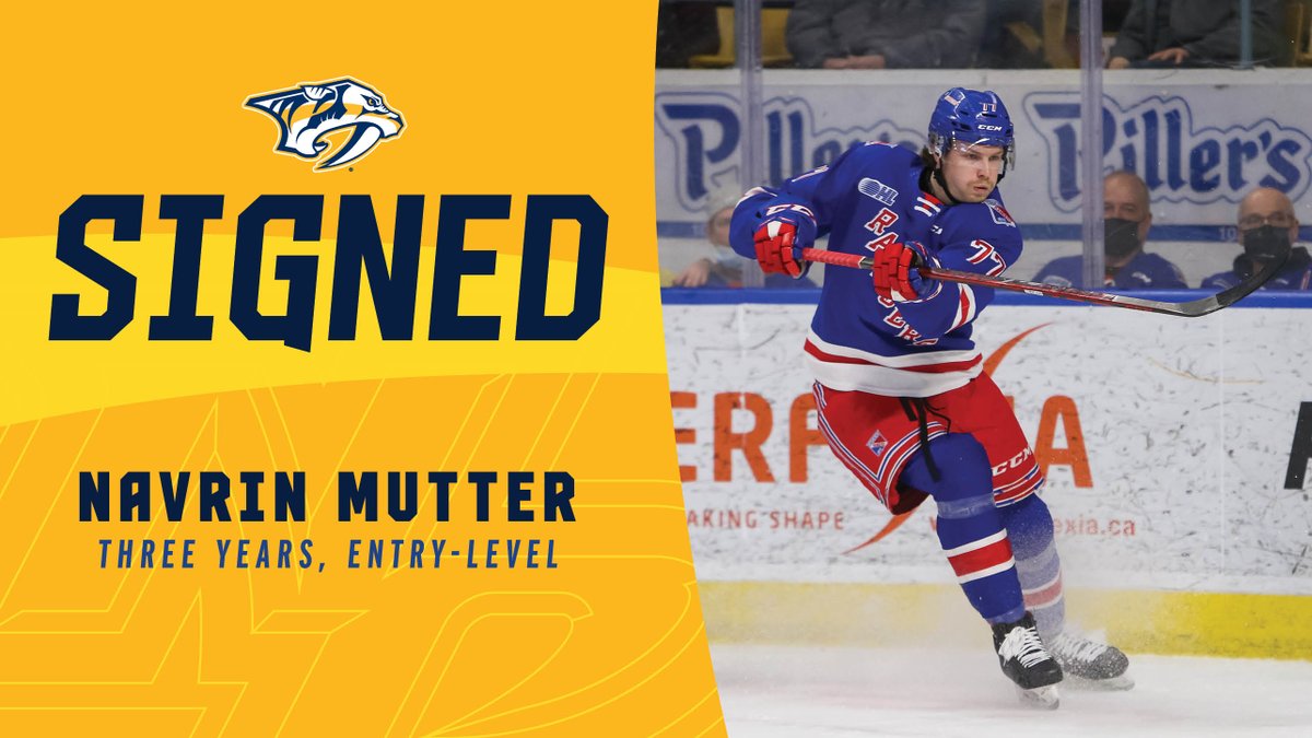 PredsNHL's tweet photo. The #Preds have signed forward Navrin Mutter to a three-year, entry-level contract that will begin in the 2022-23 season.

--> https://t.co/yisN8Ml50y https://t.co/2TM9sawYWj