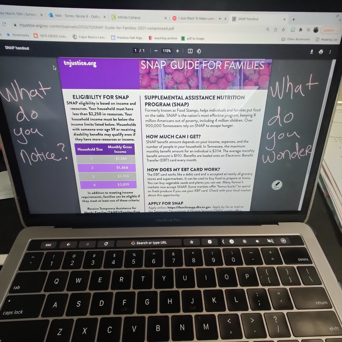 ThinksInNumbers's tweet image. Statistics in authentic context. I've benefited personally from snap at two points in my life: as a young kid and as a college student due to Katrina. Thank you @skewthescript for the guided notes. #mtbos