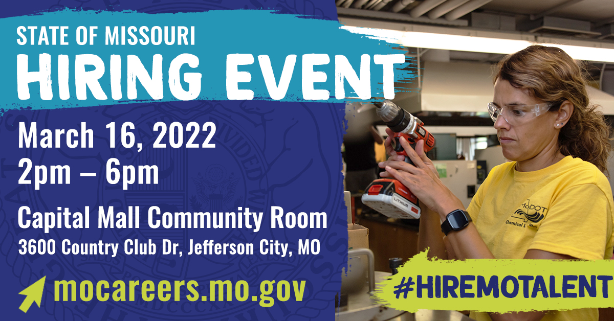 MOLabor's tweet photo. This event comes with great benefits including resume support, on-site interviews, the opportunity to meet over 20 state employees and more. #hiremotalent https://t.co/KZvpBHEmNz