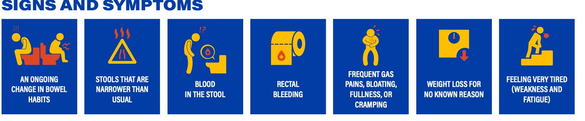 March is Colorectal Cancer Awareness Month! This disease is on the rise in people under 50. If you
are experiencing signs and symptoms at ANY age, it's important to talk to your doctor about getting tested! <a href="/FightCRC/">Fight Colorectal Cancer</a>
