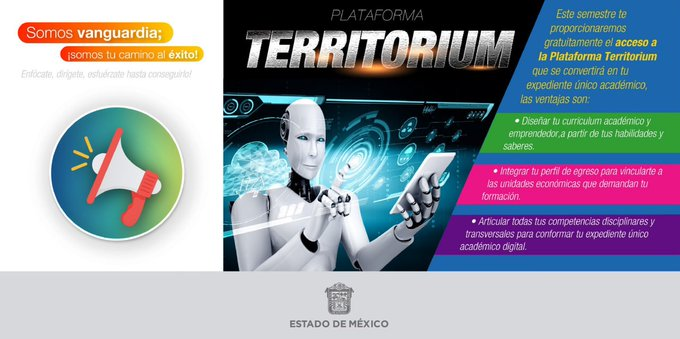 ConalepBQA's tweet photo. Comunidad @Conalep_Edomex este semestre te proporcionaremos gratuitamente acceso a la Plataforma Territorium, en la que podrás diseñar tu currículum académico y emprendedor. 
#DigitalizandoLaEducación 
#ApasionadamenteCONALEP https://t.co/cPiF90WPVH