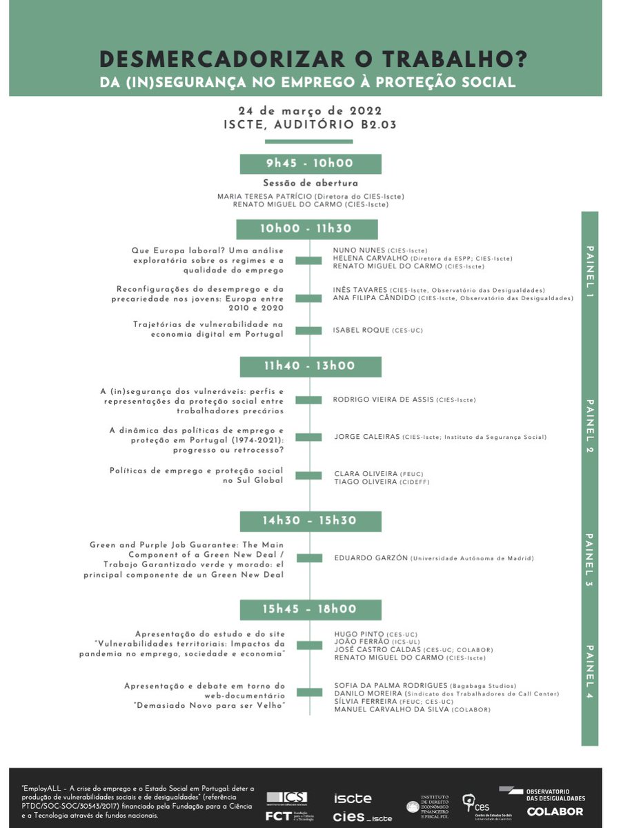 CoLABOR_pt's tweet photo. 24 de março🗓️, marque na agenda a conferência "Desmercadorizar o trabalho? Da (In) segurança no emprego e proteção social" realizada no âmbito do projeto EmployALL.

Entrada livre. Contamos consigo! https://t.co/7X9LgBJtA4