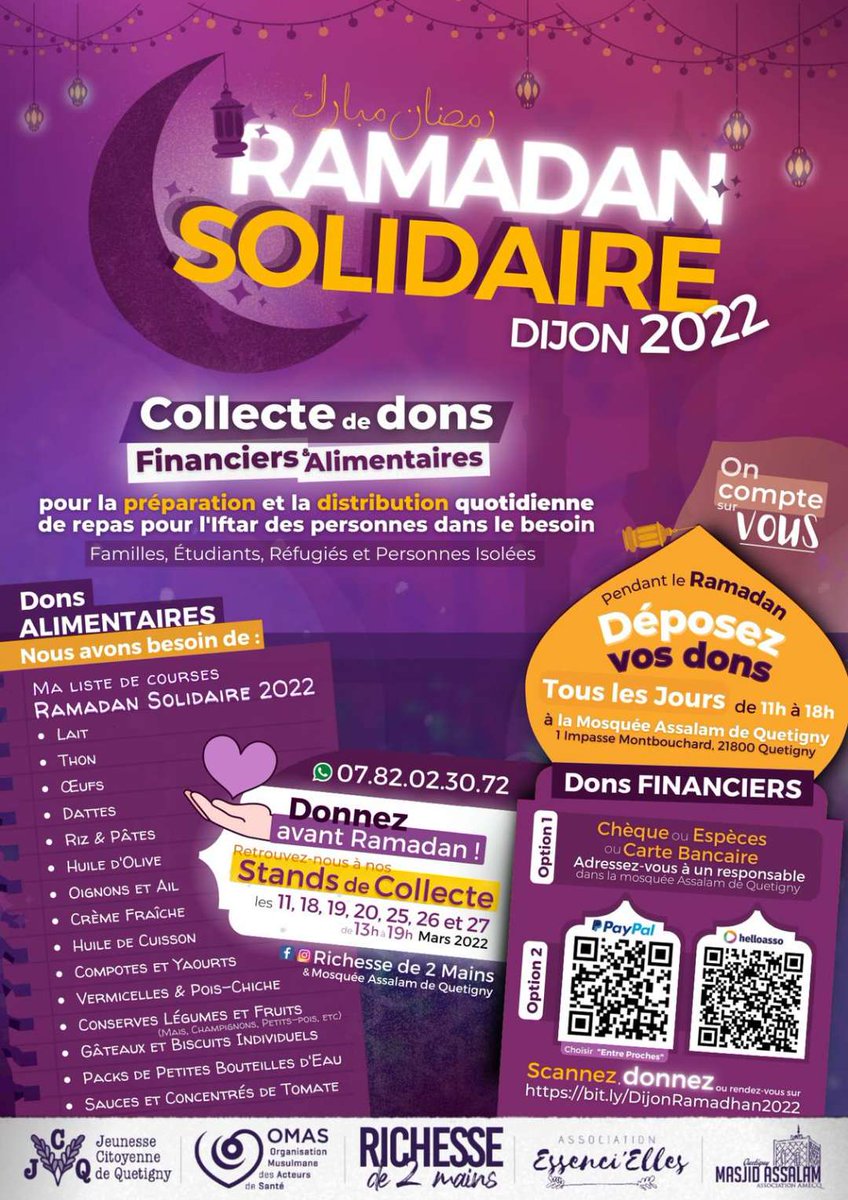 Instant2Reve's tweet photo. 🚨*RAMADAN SOLIDAIRE 2022*🚨

🎯 Et si on *offrait tous ensemble un repas chaud à 250 personnes*, tous les jours pendant le mois béni de Ramadan ? 🌙

Ça se passe maintenant à Dijon 🚀

✅ Pour donner, rien de plus simple, rendez-vous ici : ⬇️⬇️⬇️⬇️ https://t.co/GklmjT1EFx