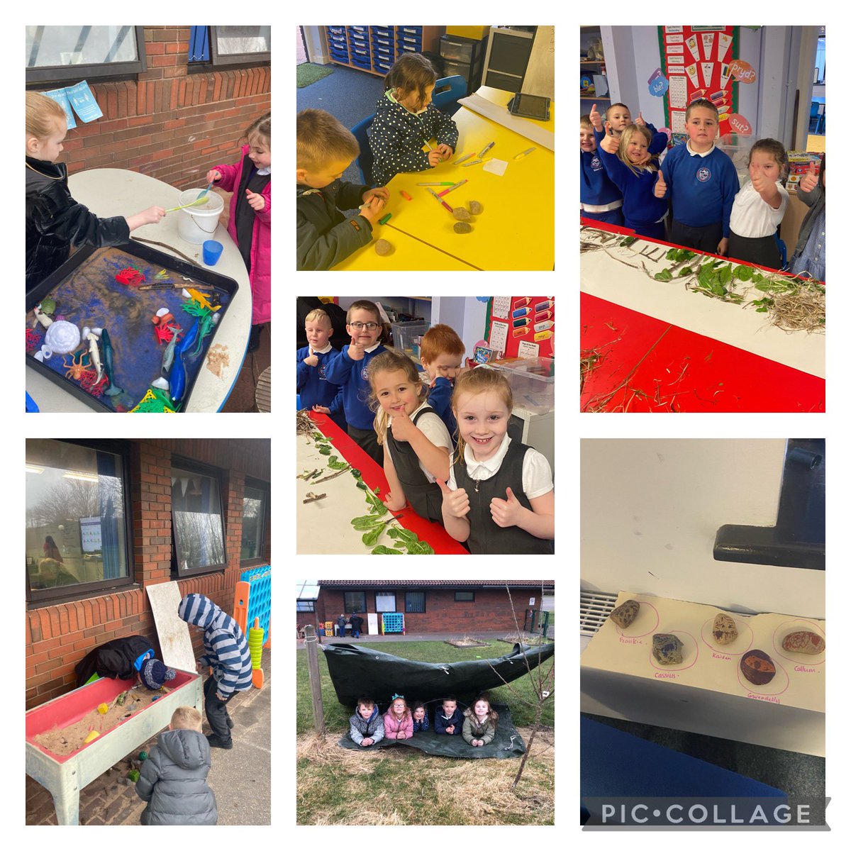 Thrive week has been so much fun in Dosbarth Scott Quinnell. We made friendship stones , landscapes with natural materials and we made a den @DeightonPrimary