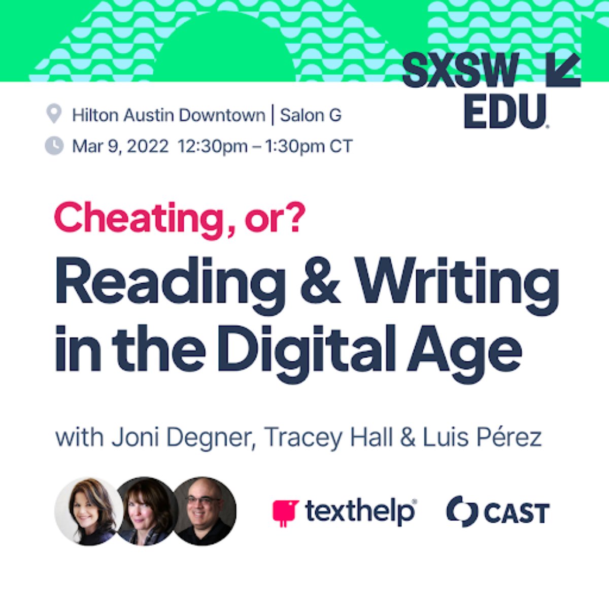 My colleague @DegnerJoni is speaking at <a href="/SXSWEDU/">SXSW EDU</a>!

If you're attending, be sure to check out her session with <a href="/CAST_UDL/">CAST</a>'s Tracey Hall and @eyeonaxs this Wed!

They'll be busting myths about #AT. #ATMyths #SXSWEDU

schedule.sxswedu.com/2022/events/PP…