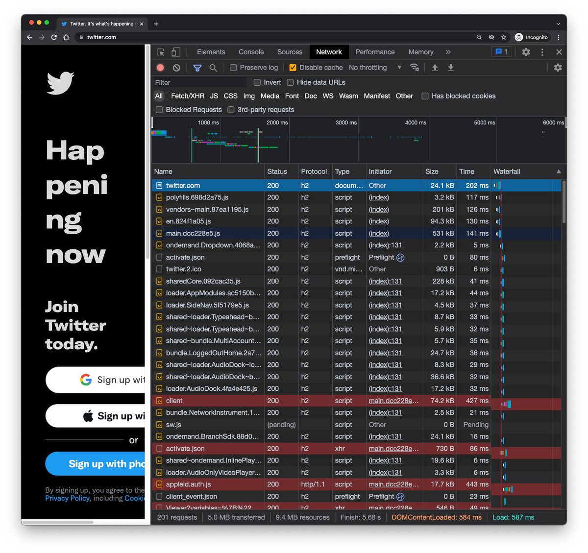 Quick performance tip: in <a href="/ChromeDevTools/">Chrome DevTools</a> Network panel, you can easily view request dependencies by holding Shift and hovering your mouse on an initiating request. 

developer.chrome.com/docs/devtools/…