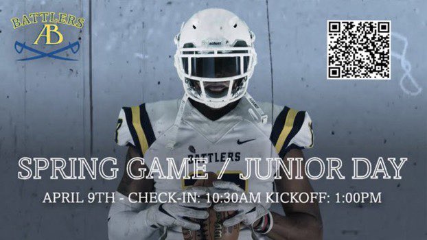 ABFootball's tweet photo. #ComeSeeAB at our Spring Game and Junior Day April 9th. Scan the QR code to sign up! #TakeTheMountain

⭐️Use QR code to sign up

⭐️Another option to sign up is by clicking the link in the comment section. https://t.co/MhbmrjRs39