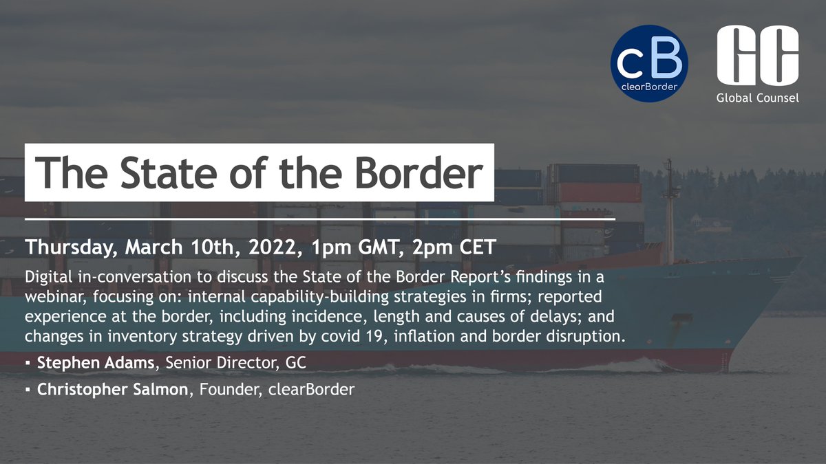 🇬🇧 What is the state of the UK border?

Join us tomorrow at 1pm GMT for a digital in-conversation with <a href="/ChrisTRSalmon/">Christopher Salmon</a>, and <a href="/StephenAdamsGC/">Stephen Adams</a>, where they will present the findings of a new report co authored by GC and <a href="/ClearBorder/">clearBorder</a>.

Register here: bit.ly/3HXFuZG