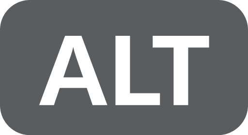 Enlarged image of the ALT badge. Black badge with the white letters: A L T, spelling alt.