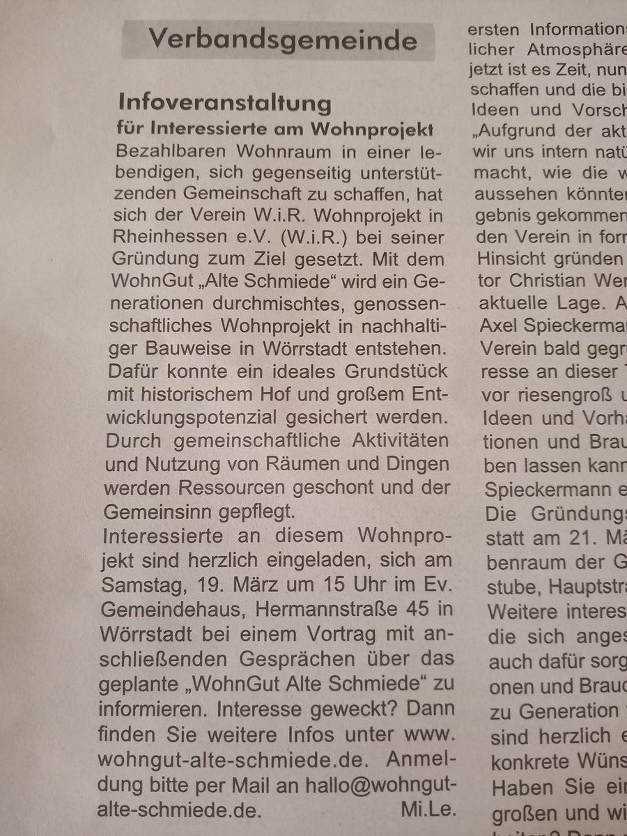 WohnGutWoerst's tweet photo. Unser Infoveranstaltungs Artikel auf Seite 10 des heutigen Nachrichten Blatt  #infoveranstaltung #nachrichtenblatt #wohngutalteschmiede #wohngutalteschmiedewörrstadt #wohngut #wörrstadt https://t.co/Os5nCVQn3W