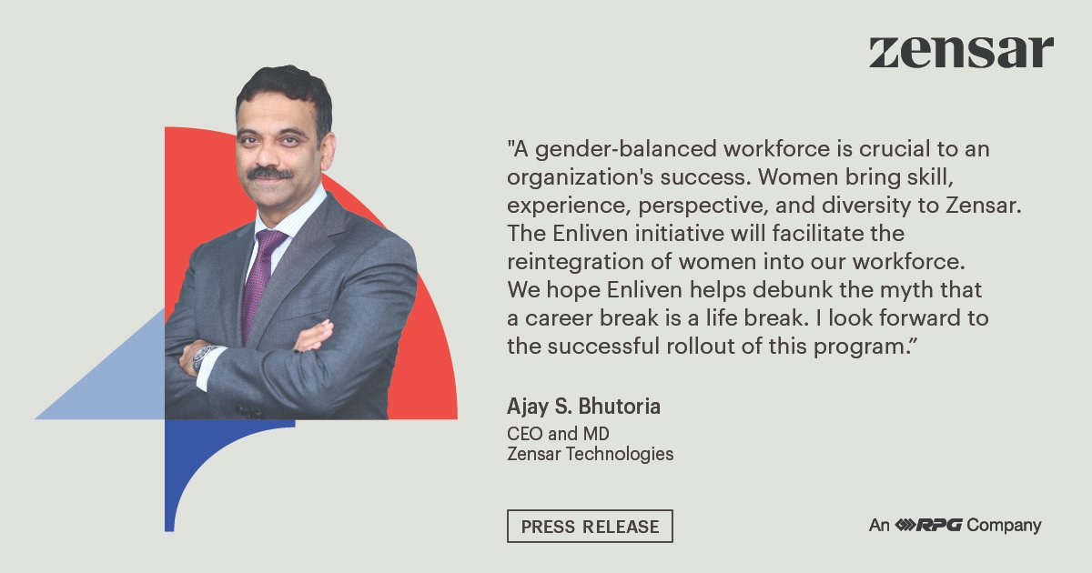 Our CEO and MD, <a href="/ajay_s_bhutoria/">Ajay S Bhutoria</a>, shares his views about the creation of a #DiversityandInclusion initiative, Enliven, to help women professionals return to the workforce after a career break.

Read the #pressrelease to know more: zensar.co/3sTYMei

#breakthebias #IWD2020