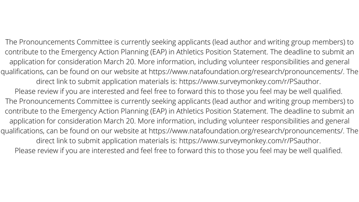 baker_mh's tweet photo. @D3_MAATA the @NATAFoundation is looking for authors & writers for the next position paper. These papers help #ATs render the cutting edge care our patients have come to expect. While you're at it tweet the answer to "I do research because".., link the Foundation and #ATsKnowWhy https://t.co/vD2oG4lw04