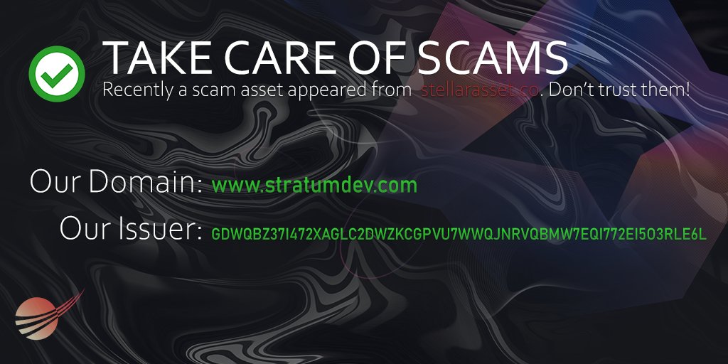 stratumdevelop's tweet photo. Greetings to all,

Please take care of scam assets that pretend to be SUM. 

Our team identified a replica asset on Lobstr DEX that offers an AirDrop of clone SUM.

🚫https://t.co/xDrIrRQwe6

Avoid this asset, it's fake.
Our airdrop will be distributed on 15 March 2022. https://t.co/iTveexLsQz