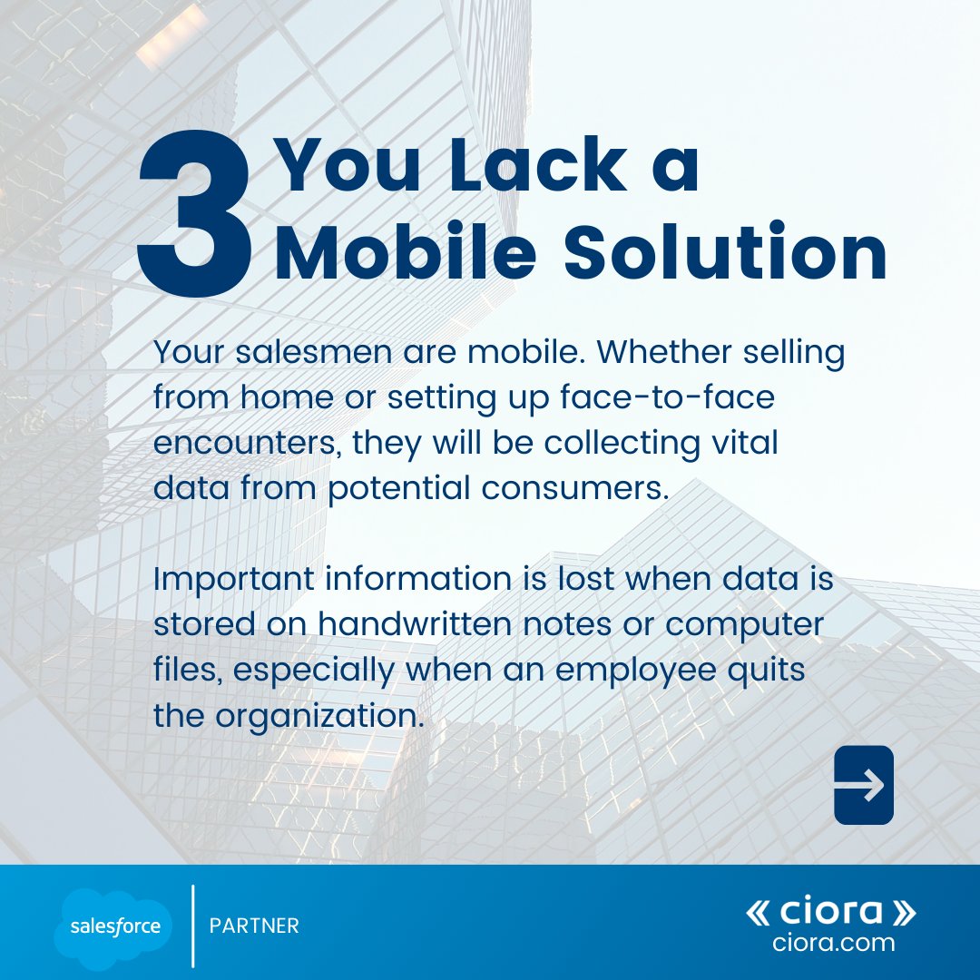 ciora_solutions's tweet image. If any of these apply to your business, don’t worry. These are the issues that a CRM system can help with.

Contact us at sales@ciora.com for your CRM implementation needs. 

#ciorasolutions #CRM #SalesforceCRM #SalesforceImplementation #Ciora