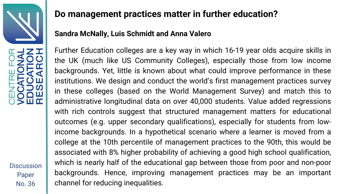 Centre for Economic Performance (@cep_lse) on Twitter photo Improving management practices in FE colleges could be an important way of reducing inequalities.
By <a href="/Sandra_McNally/">Sandra McNally</a> , Luis Schmidt and <a href="/asvalero/">Anna Valero</a>
<a href="/CVER_LSE/">CVER@LSE</a> <a href="/POID_LSE/">Programme on Innovation and Diffusion</a>
Read: ow.ly/jH6F50IePV6 Improving management practices in FE colleges could be an important way of reducing inequalities.
By <a href="/Sandra_McNally/">Sandra McNally</a> , Luis Schmidt and <a href="/asvalero/">Anna Valero</a>
<a href="/CVER_LSE/">CVER@LSE</a> <a href="/POID_LSE/">Programme on Innovation and Diffusion</a>
Read: ow.ly/jH6F50IePV6