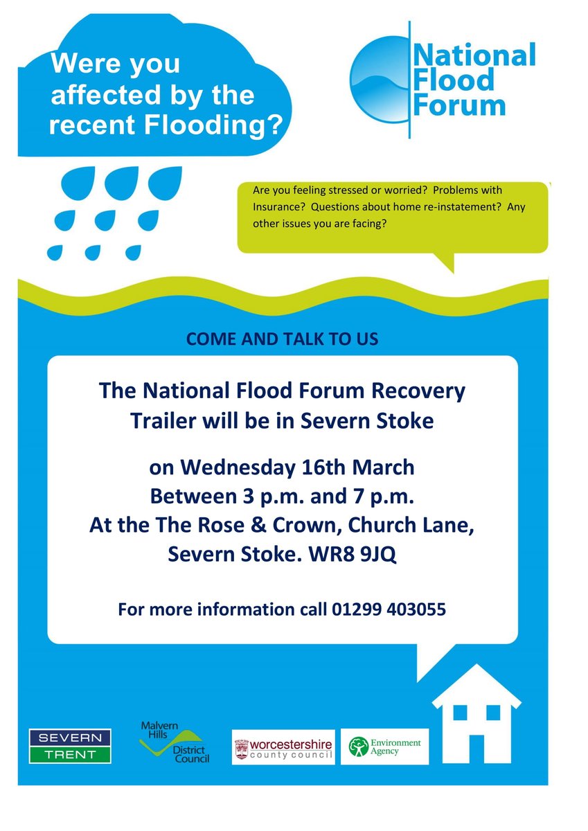 NatFloodForum's tweet photo. On Wednesday 16th March, we will be in Callow End and Severn Stoke with our recovery trailer offering support to those impacted by the recent floods. Please come along and talk to us, details and timings are below. #flooding #callowend #severnstoke #severn #floods https://t.co/HoDpIyrYxj