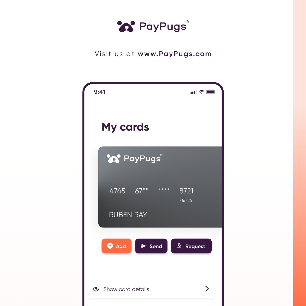 Virtual Card Issuance

The world is becoming connected, so it’s time to issue cards wherever you do business. PayPugs offers a full-stack solution with branded card production and full integration. 

All with the simplicity of a unified API.

#PayPugs #payments #cards