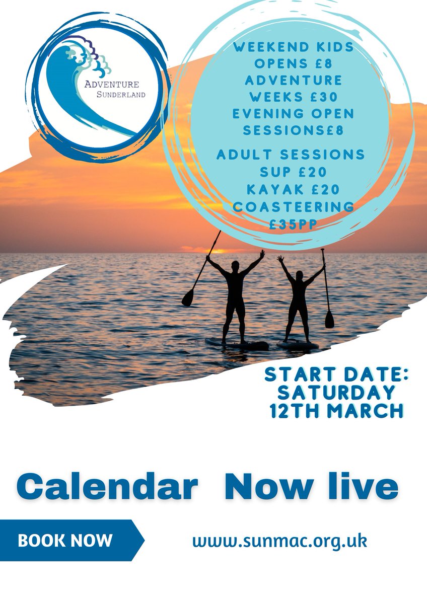 We are excited to announce our calendar for spring/ summer is now live. 
Including Easter adventure weeks, or new coasteering open sessions and some old favourites. Adult SUP and kayak. 
#visitsunderhand #sunderland #thingstodoinsunderland